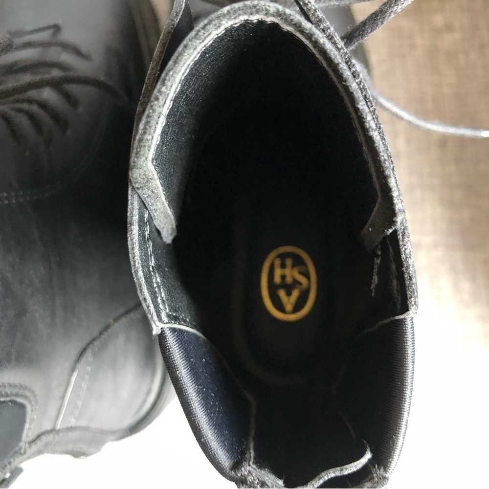 NWOT ASH Moody black leather lace up rear zipper chunky lug sole ankle boots 8 - Picture 9 of 15